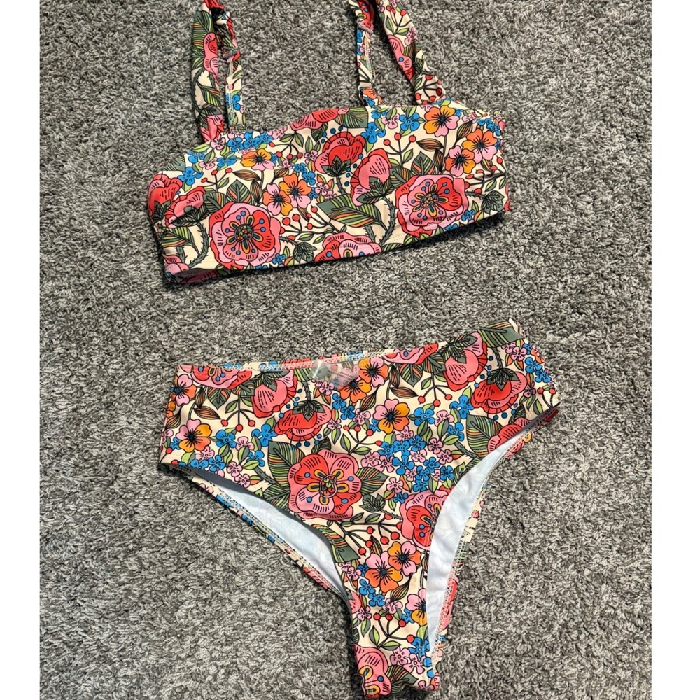 New Shein Floral‎ High Waisted Bikini Set Retro Botanical Print Swimsuit Small